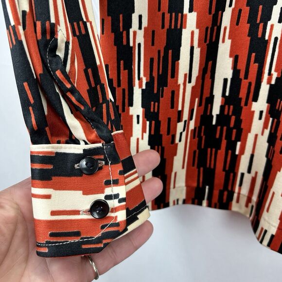 Vintage Tarri Women's Top Small 5 Long Sleeve 1/2 Button Shirt Abstract Retro - Picture 5 of 8